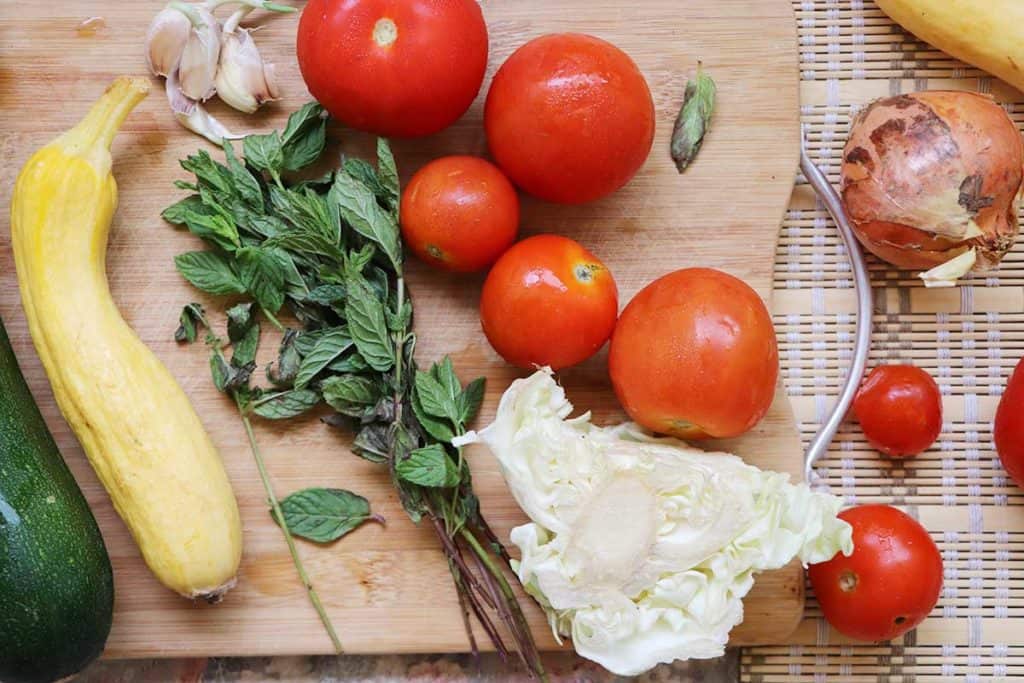 Ingredients for Zucchini and Cabbage in Fresh Tomato and Mint Sauce